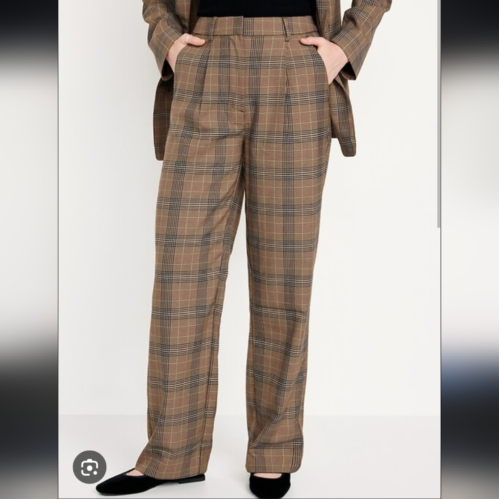 Old Navy Plaid Wide-Leg Women's Trousers - Brown Medium
